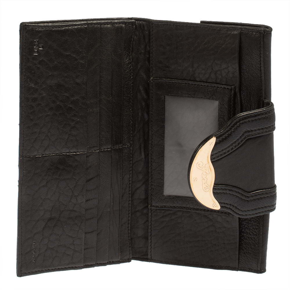 

Fendi Black Soft Leather Logo Flap Continental Wallet