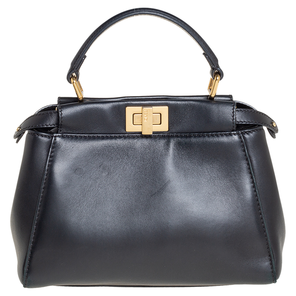 Click to view more detailed imagery on our partner's website Pre-owned Fendi Black Leather Mini Peekaboo Top Handle Bag