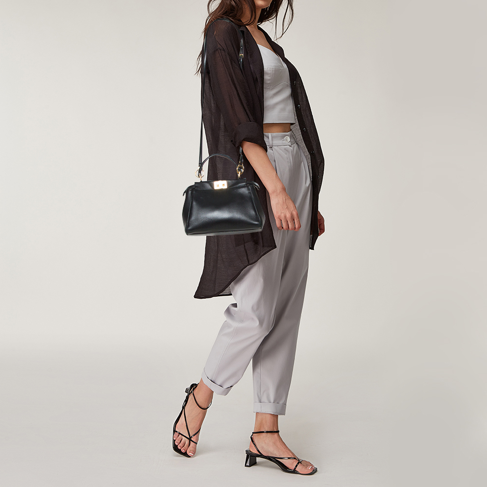 

Fendi Black Leather Mini Peekaboo Top Handle Bag