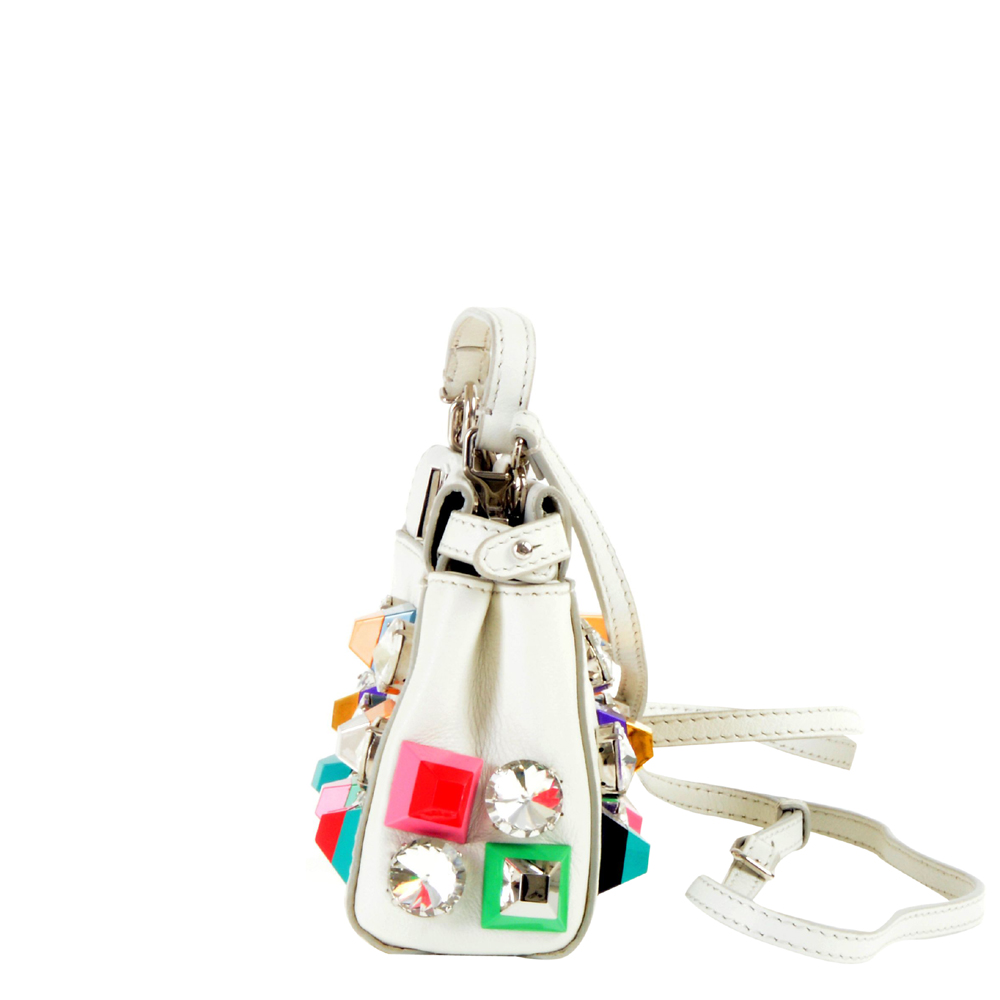 

Fendi White Leather  Peekaboo Top Handle Bags, Multicolor