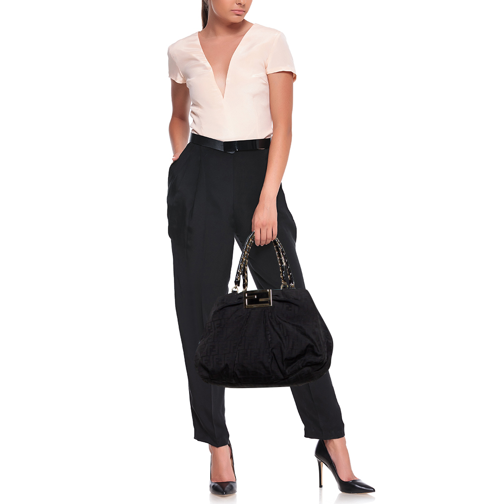 

Fendi Black Zucca Canvas Large Mia Shoulder Bag