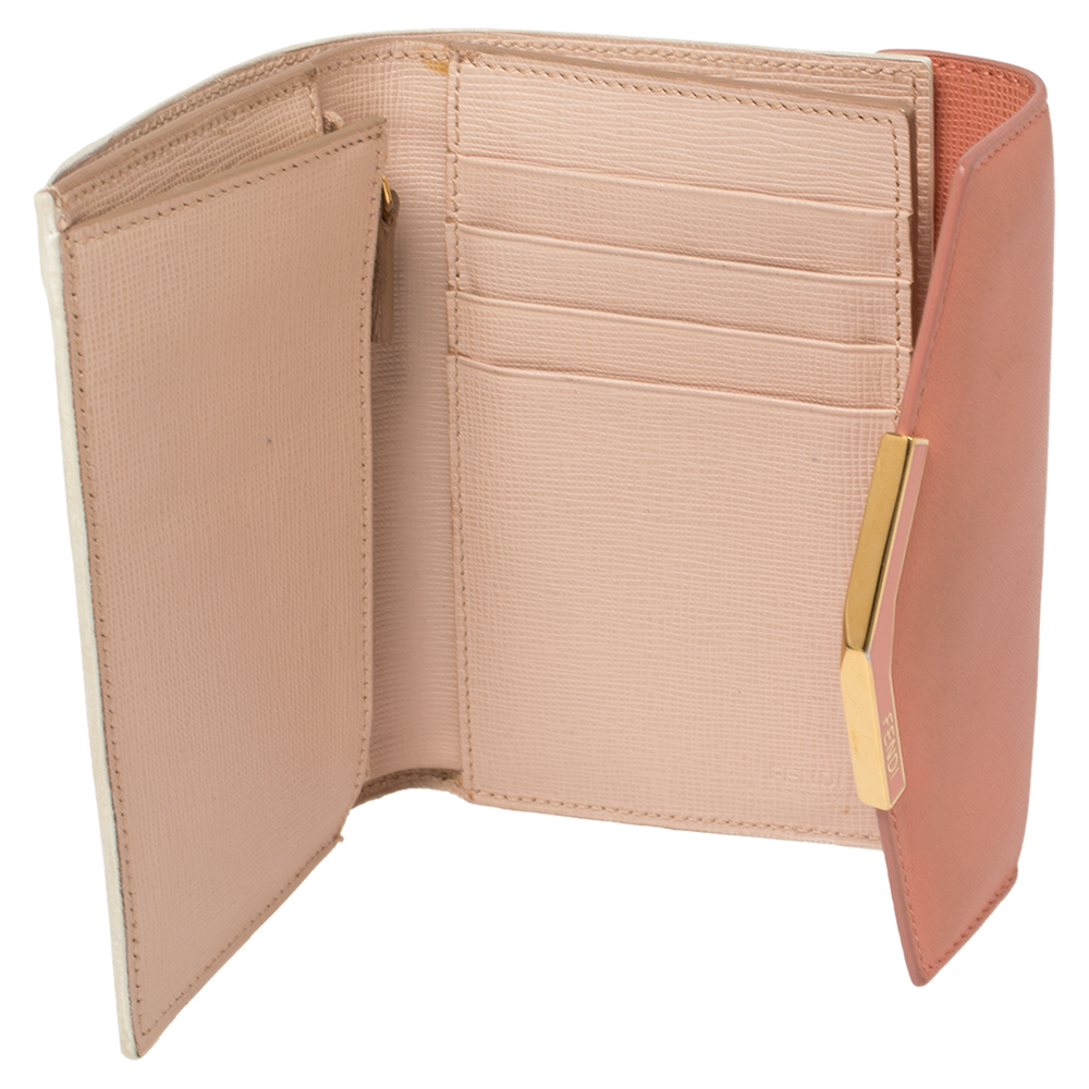 

Fendi White/Peach Leather 2Jours Compact Wallet