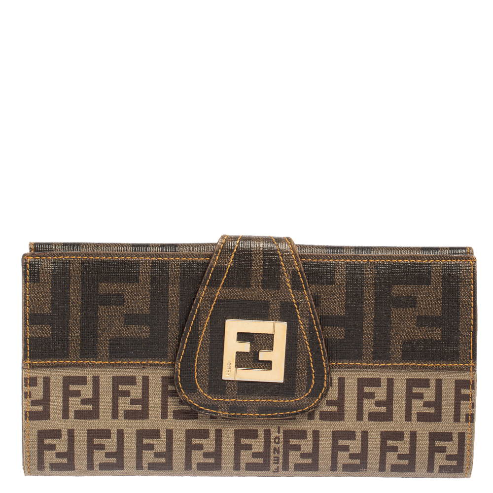 Pre-owned Fendi Tobacco Zucchino Coated Canvas Spalmati Continental Wallet In Brown