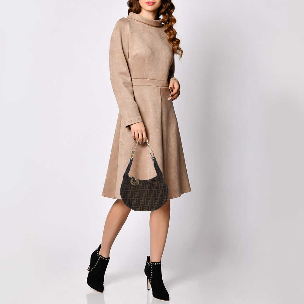 

Fendi Tobacco Zucca Canvas and Leather Chef Chain Link Hobo, Brown