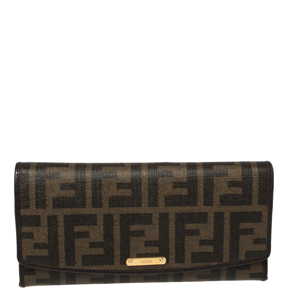 Pre-owned Fendi Tobacco Zucca Coated Canvas And Leather Continental Wallet In Brown