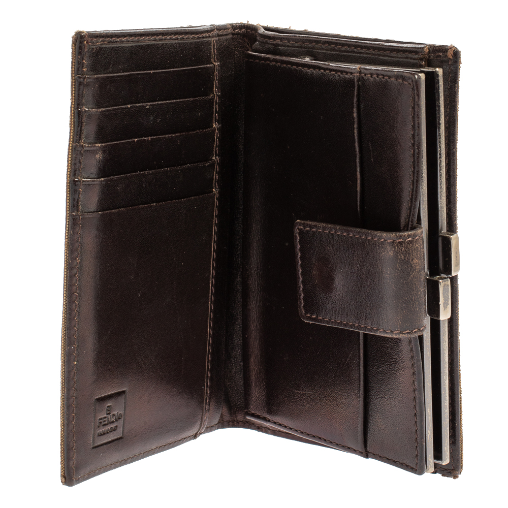 

Fendi Beige/Tobacco Zucchino Canvas and Leather Kiss Lock Compact Wallet