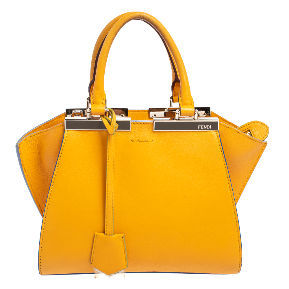 Pre-owned Fendi Yellow Leather Mini 3jours Tote