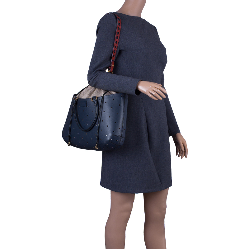

Fendi Blue Perforated Leather B Fab Bag