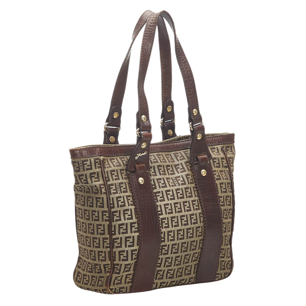

Fendi Brown Canvas Fabric Zucchino Tote Bag