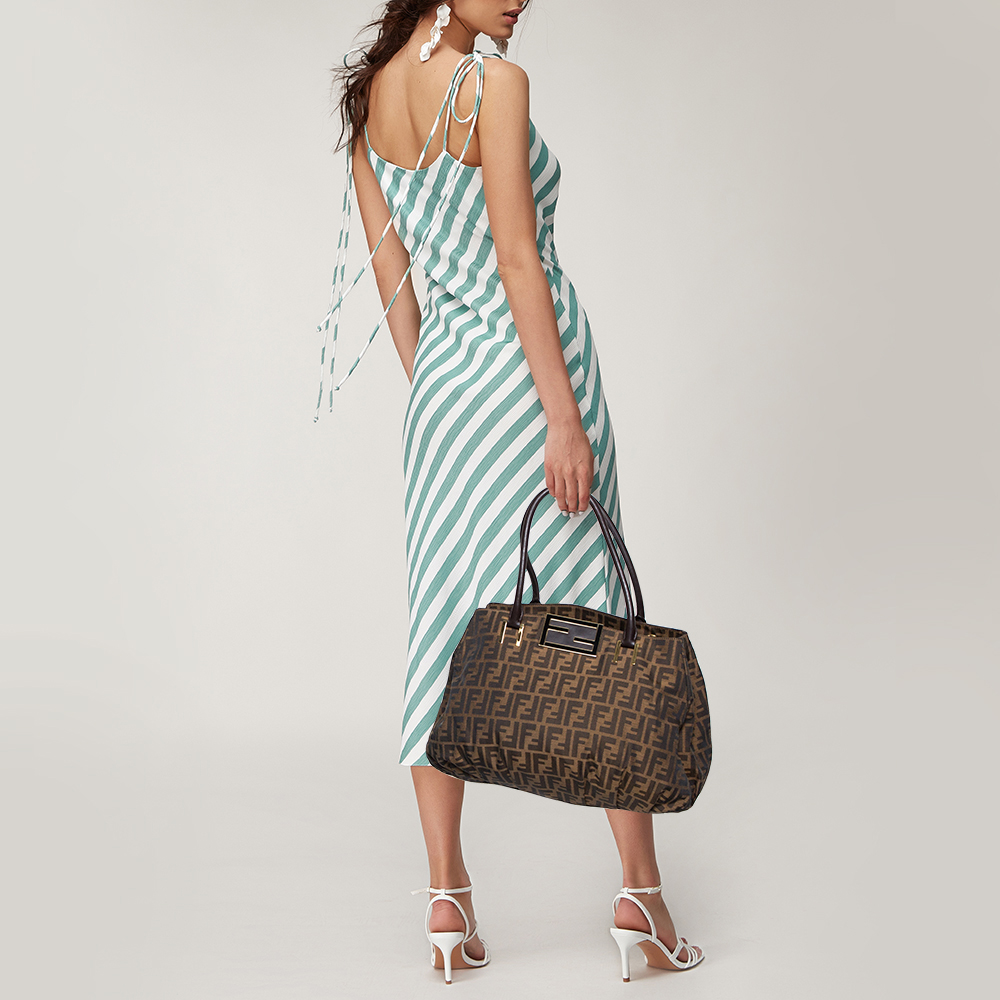 

Fendi Tobacco Zucca Canvas and Leather Large Mia Tote, Brown