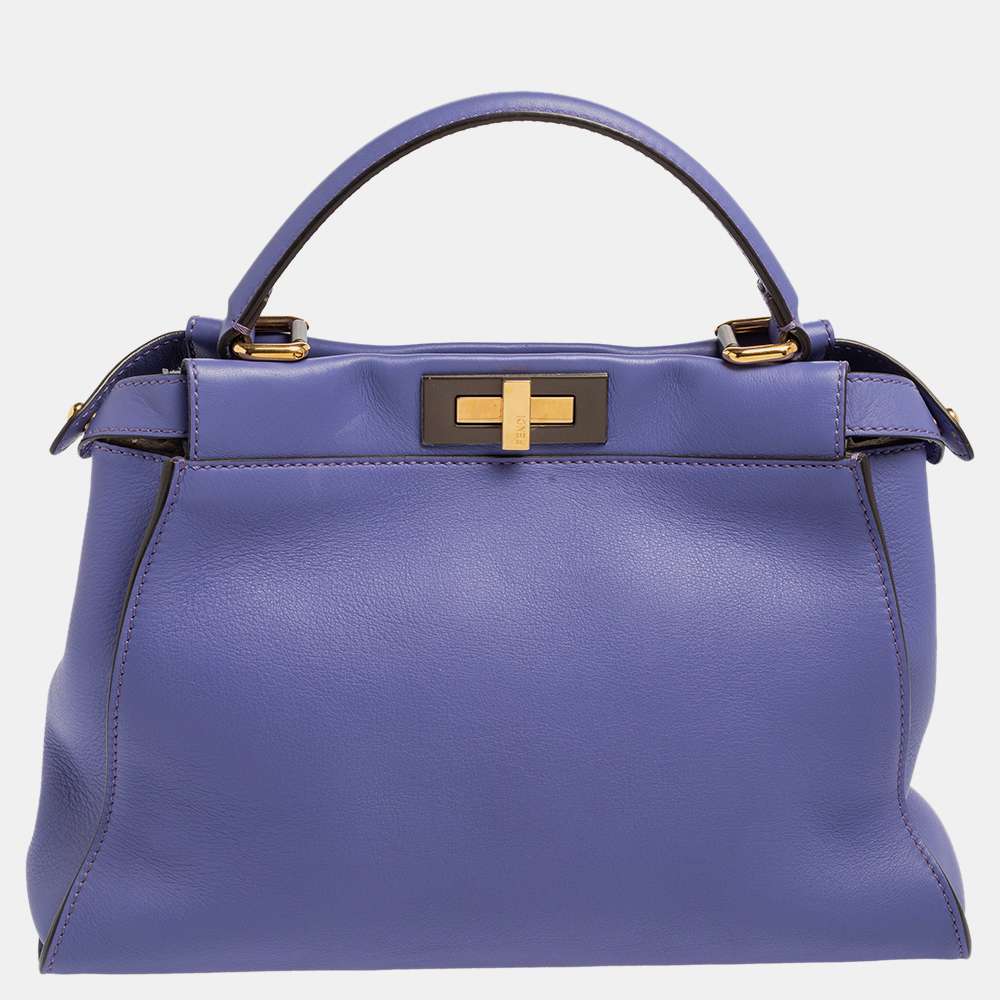 Pre-owned Fendi Purple Leather Medium Peekaboo Top Handle Bag