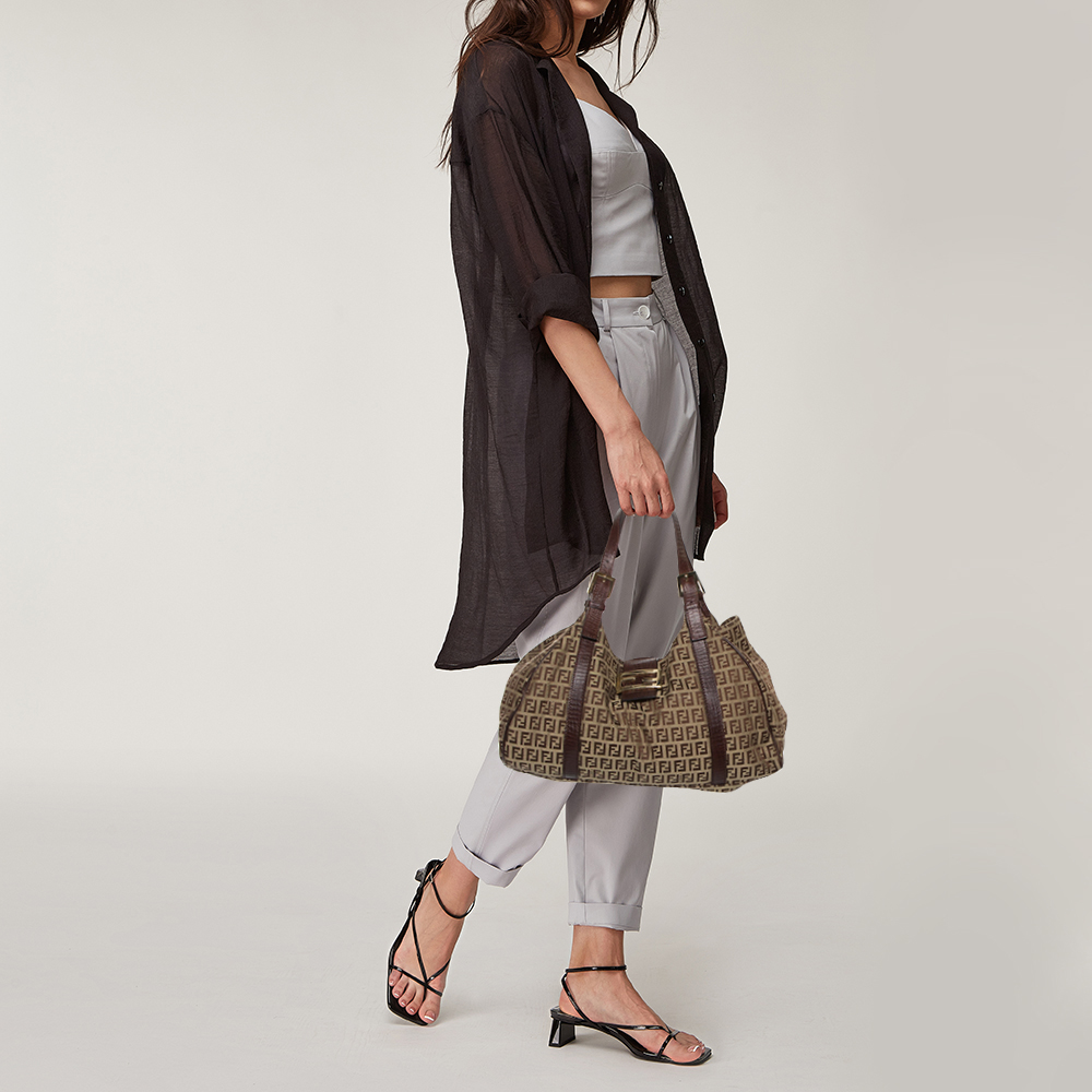 

Fendi Brown Zucchino Canvas and Leather Borsa Piccola Satchel