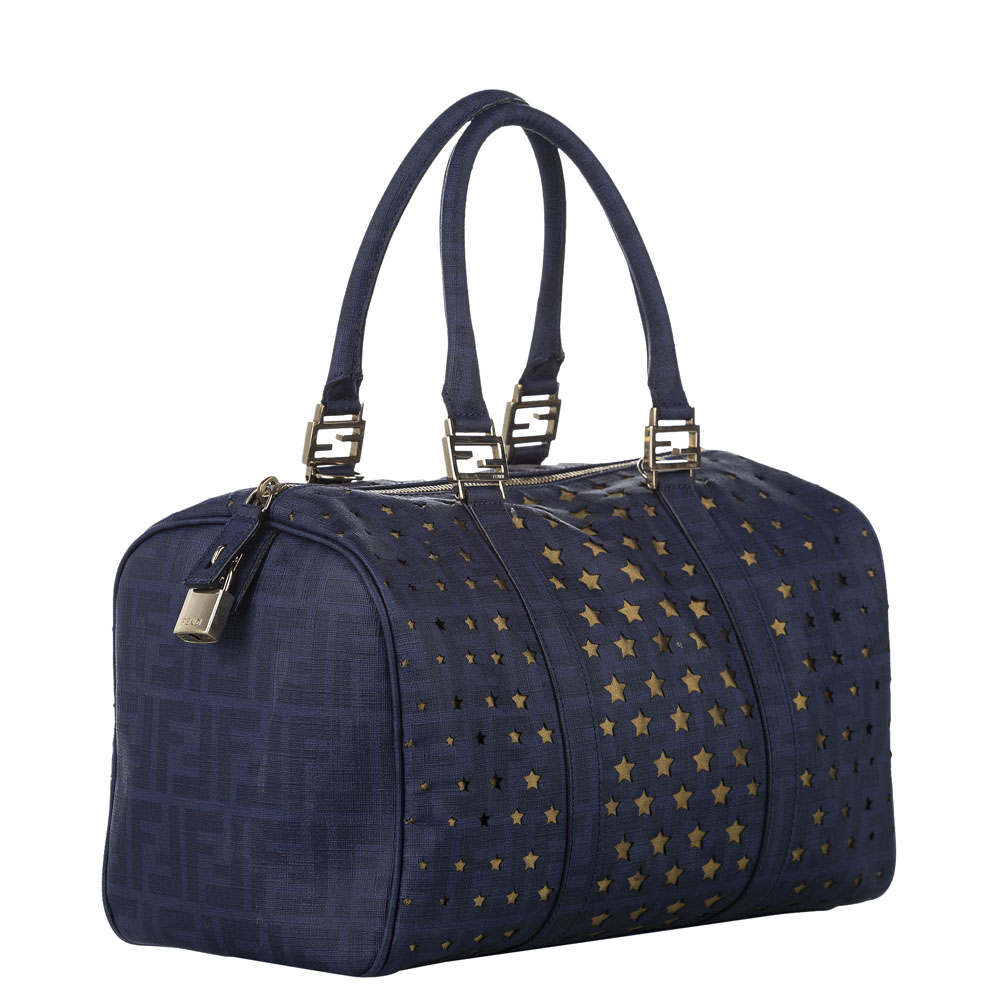 

Fendi Blue Calf Leather Star Boston Bag