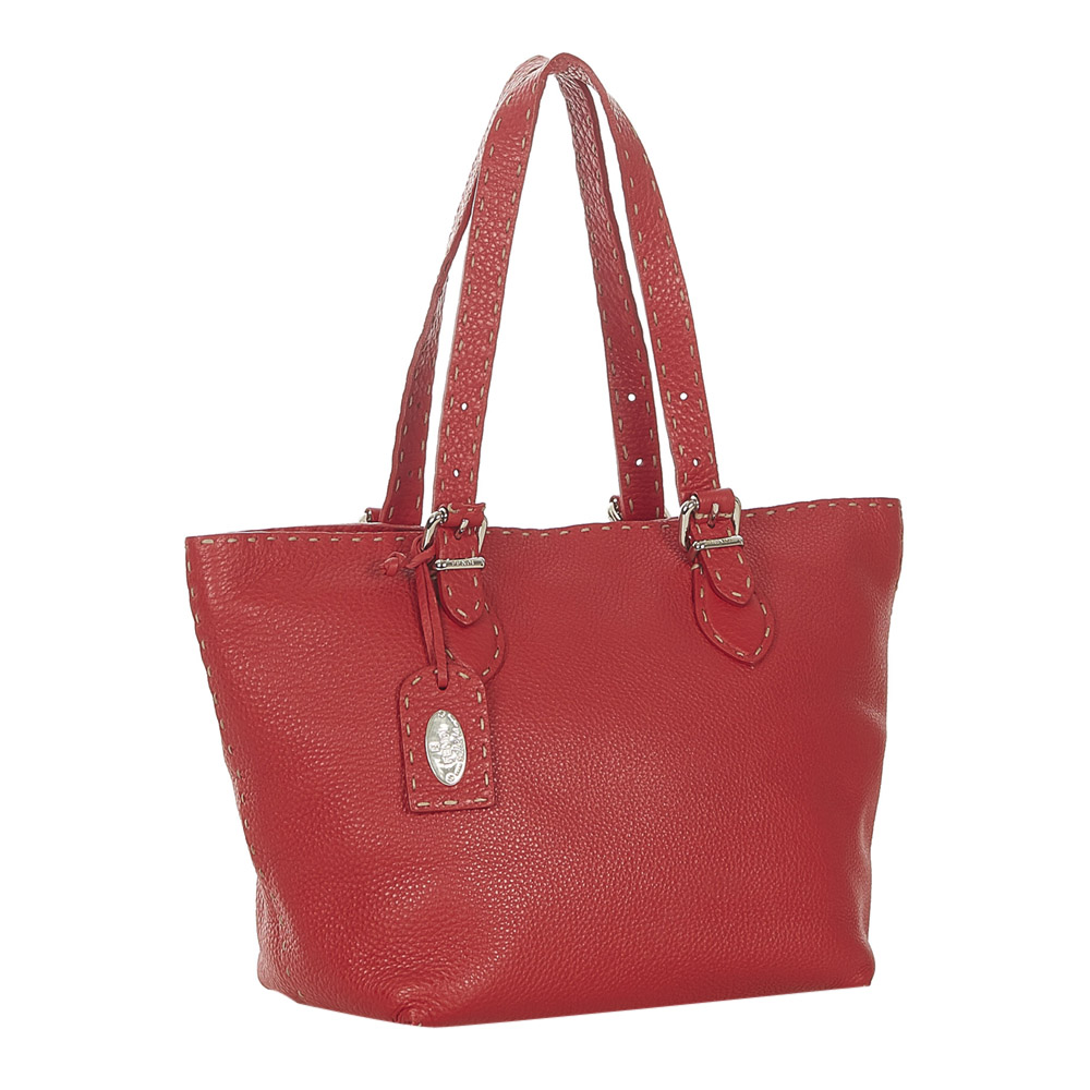 

Fendi Red Leather Selleria Shoulder Bag