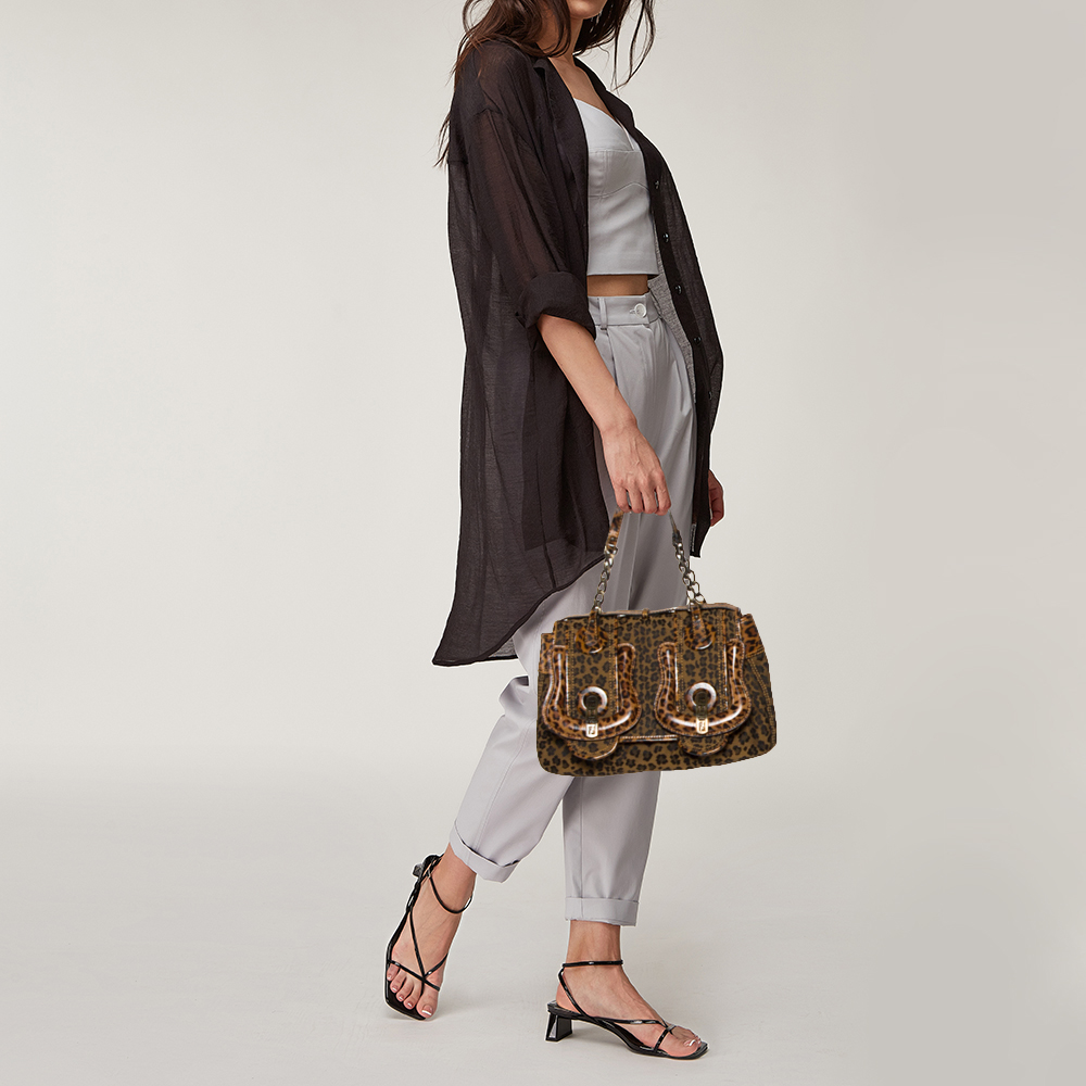 

Fendi Brown/Black Leopard Print Fabric and Leather B Shoulder Bag