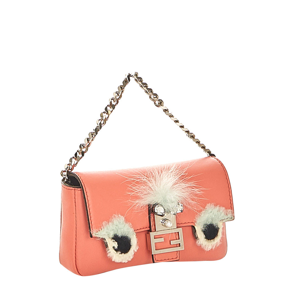 

Fendi Pink/White Micro Monster Leather Baguette Bag, Multicolor