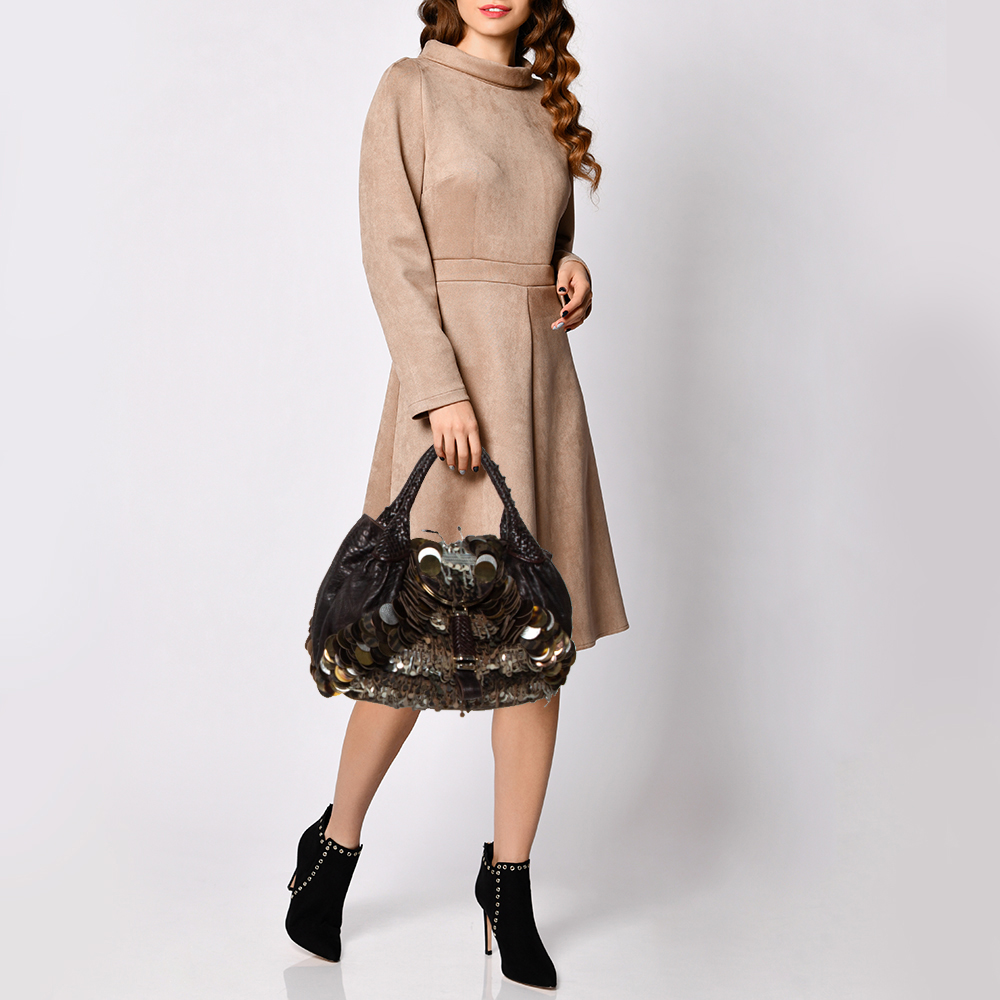 

Fendi Tobacco Zucca Canvas and Leather Fringed Spy Bag, Brown