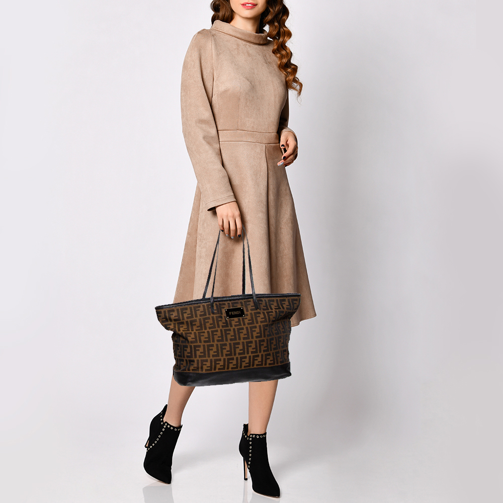 

Fendi Tobacco/Black Zucca Canvas and Leather Roll Tote, Brown