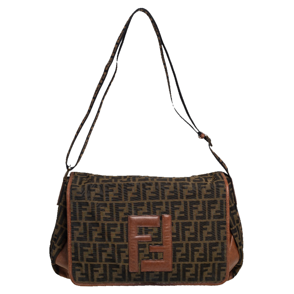 Fendi Tobacco Zucca Canvas and Leather Flap Messenger Bag