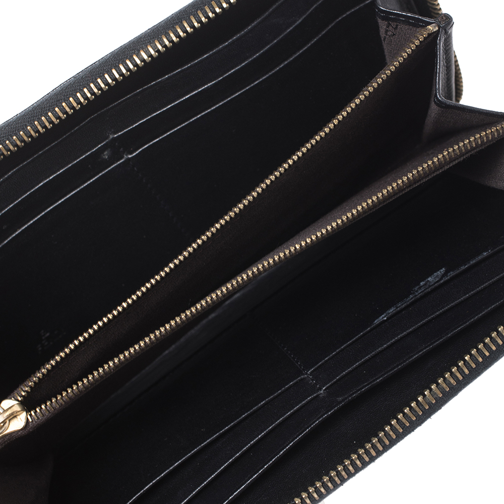 

Fendi Black Zucchino Embossed Leather Zip Around Wallet