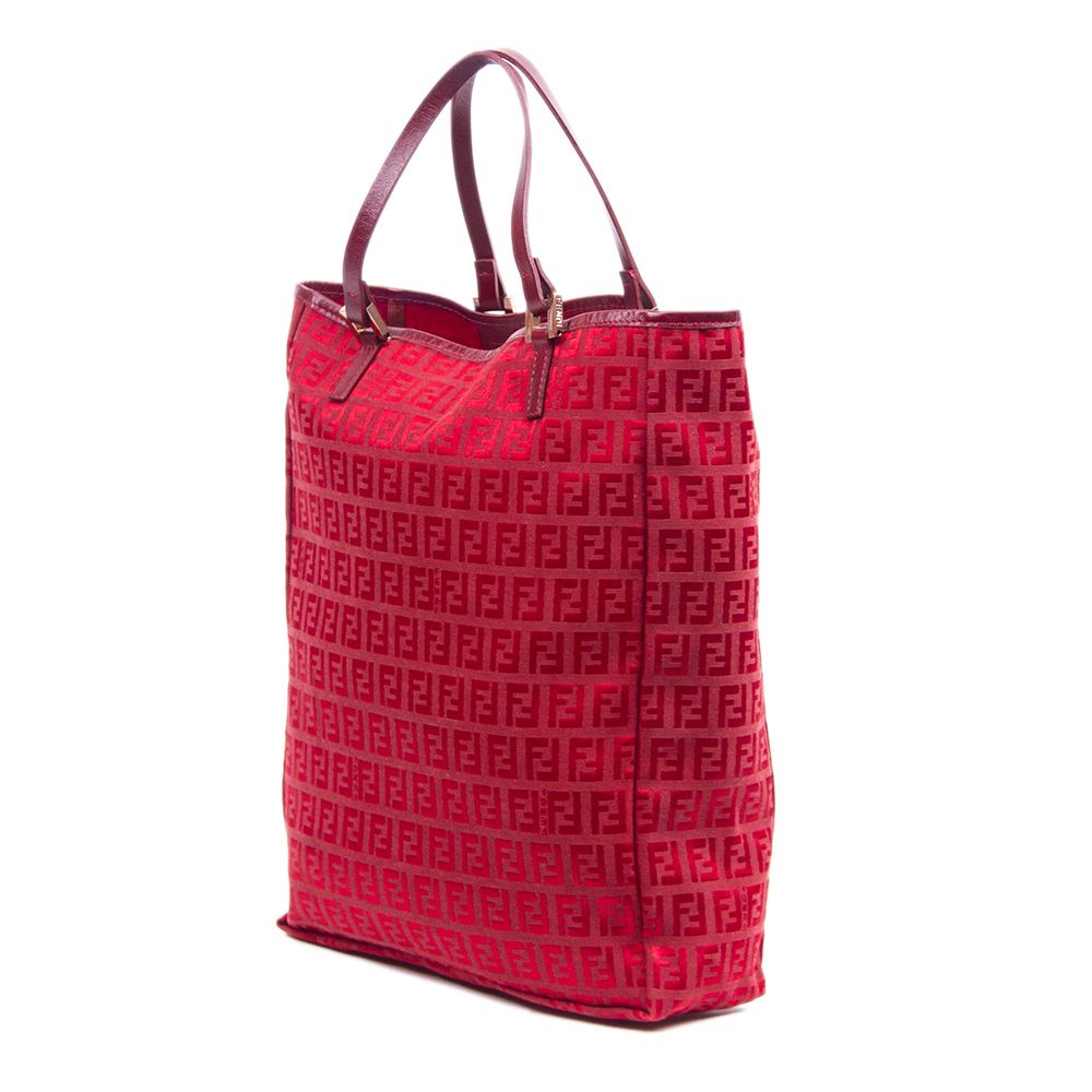 

Fendi Red Zucchino Canvas Tote Bag
