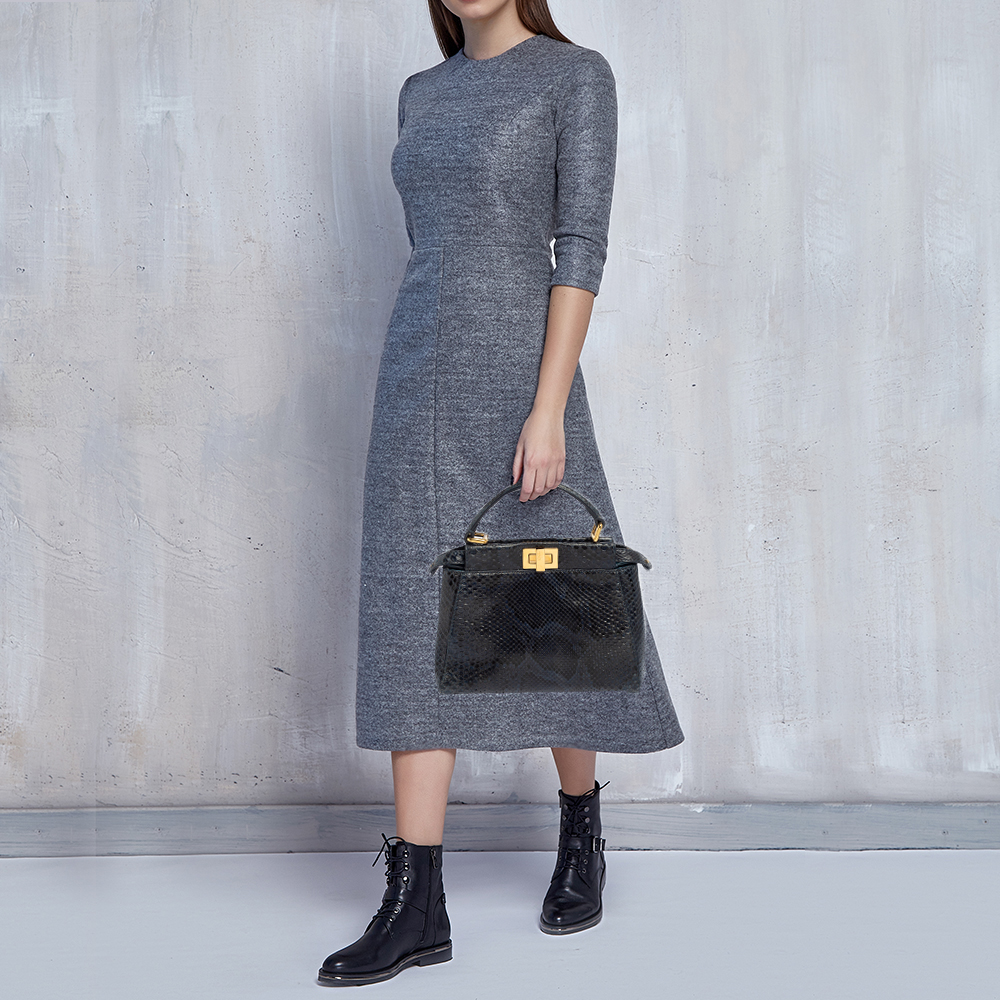

Fendi Navy Blue Python Mini Peekaboo Top Handle Bag