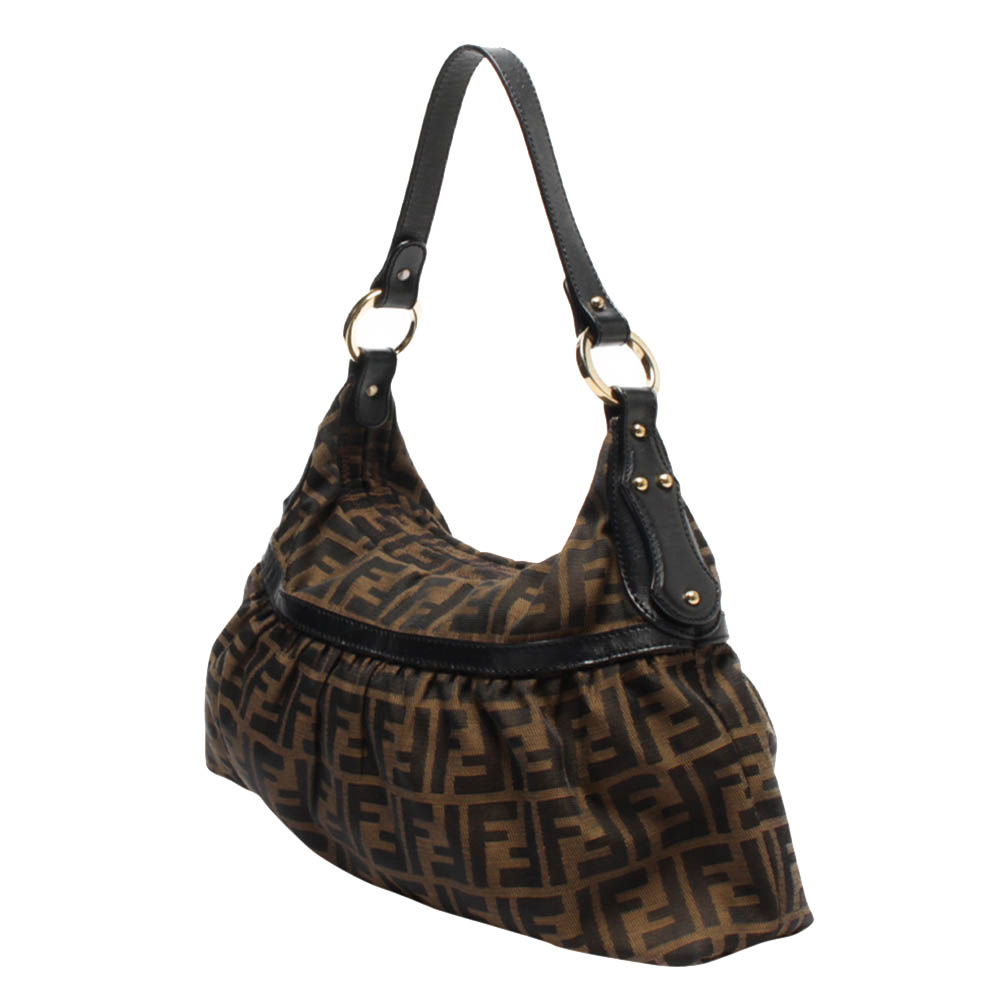 

Fendi Brown Leather Fabric Zucca Shoulder Bag, Black