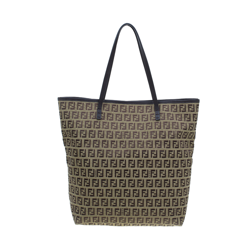 Pre Owned Fendi Brown Canvas and Leather Zucchino Tote Bag
