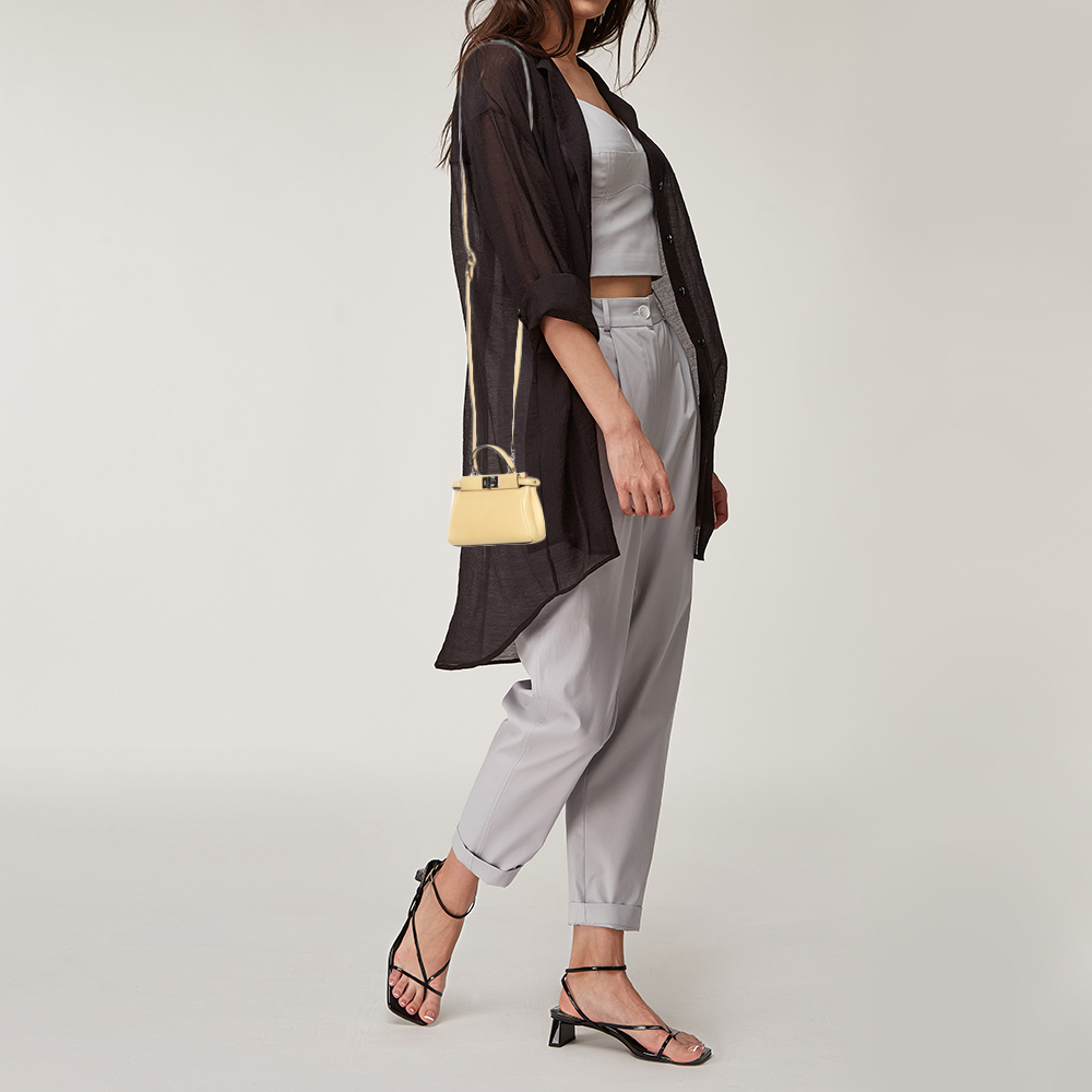 

Fendi Yellow Leather Micro Peekaboo Crossbody Bag