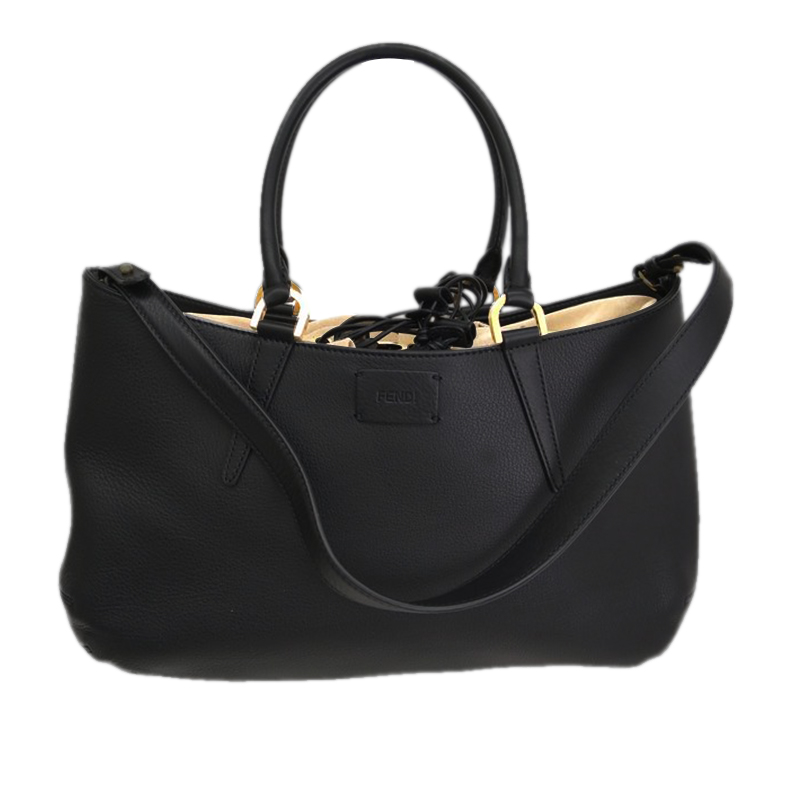 Fendi Black Leather Large 'B. Fab' Gathered Tote