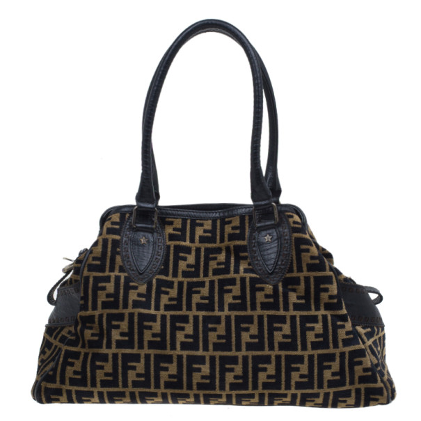 Pre Owned Fendi Velour Zucca De Jour Tote