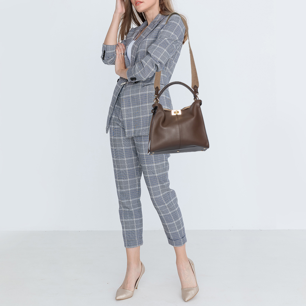 

Fendi Brown Leather Peekaboo X-Lite Top Handle Bag