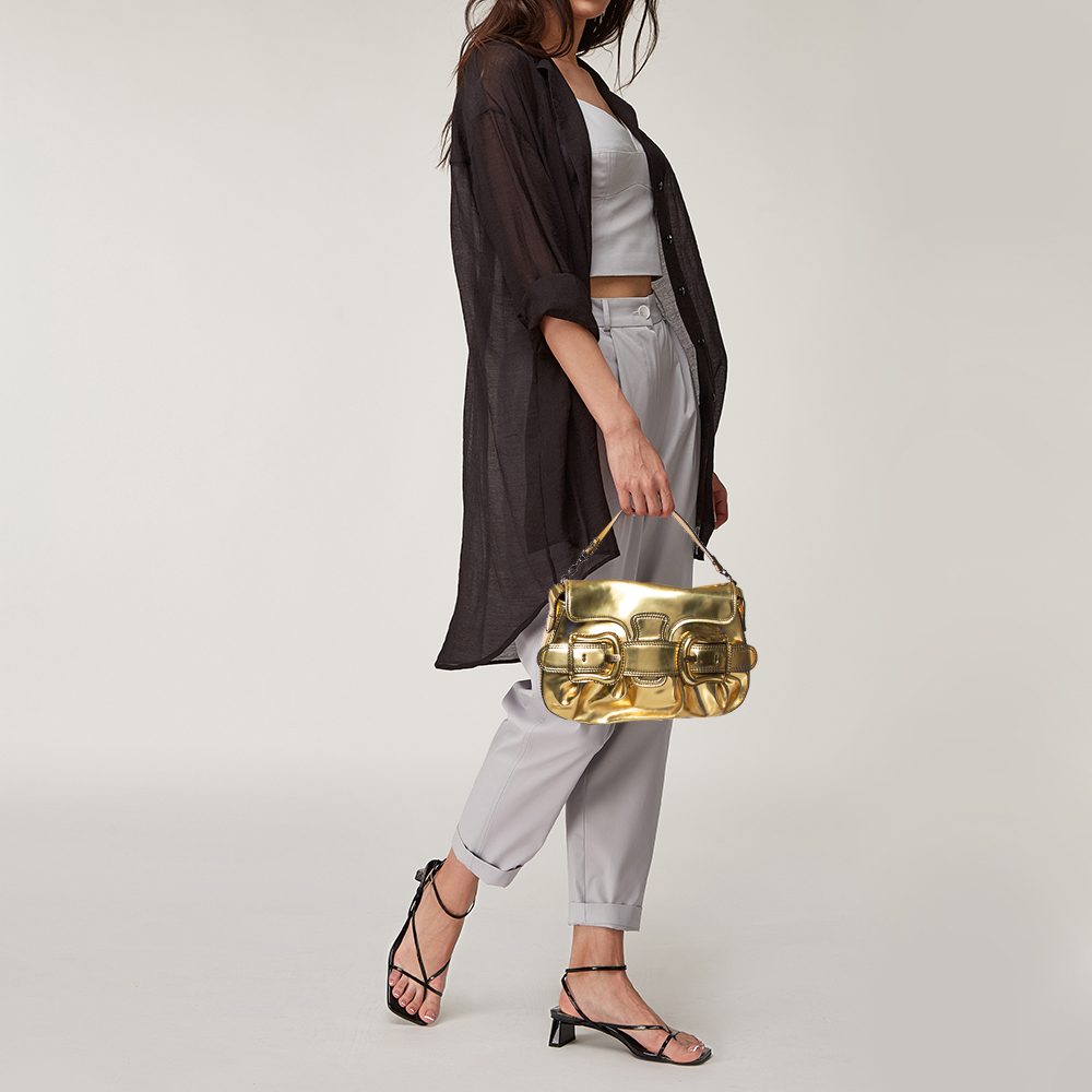 

Fendi Gold Mirrored Leather B Bis Shoulder Bag