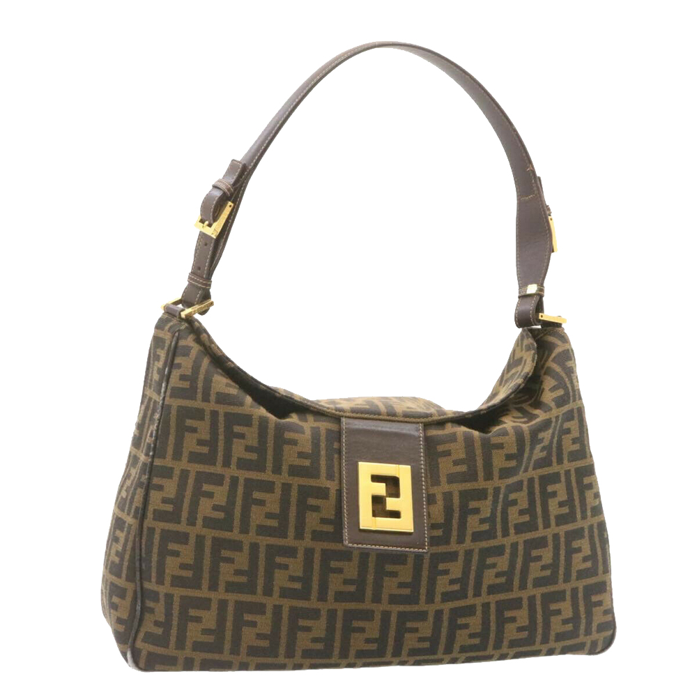 

Fendi Brown Leather-Trimmed Zucca Canvas Baguette Bag