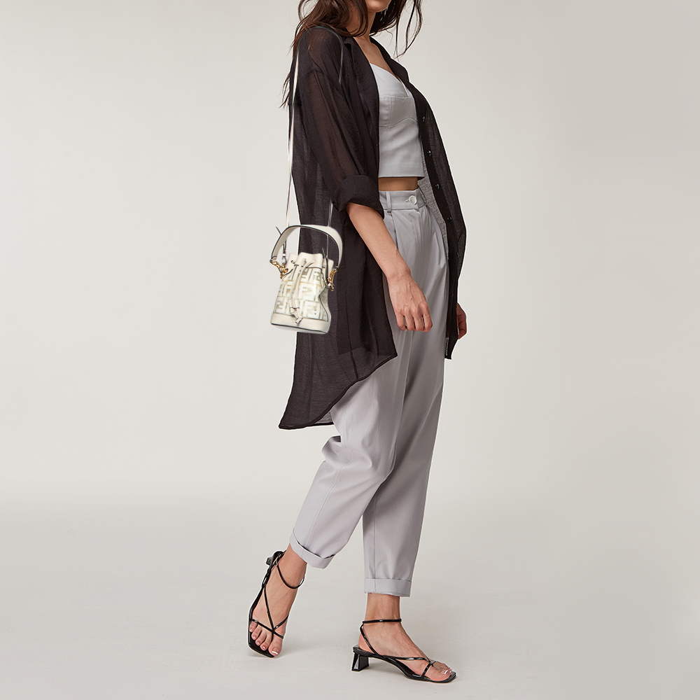 

Fendi White Zucca PVC and Leather Mini Mon Tresor Drawstring Bucket Bag