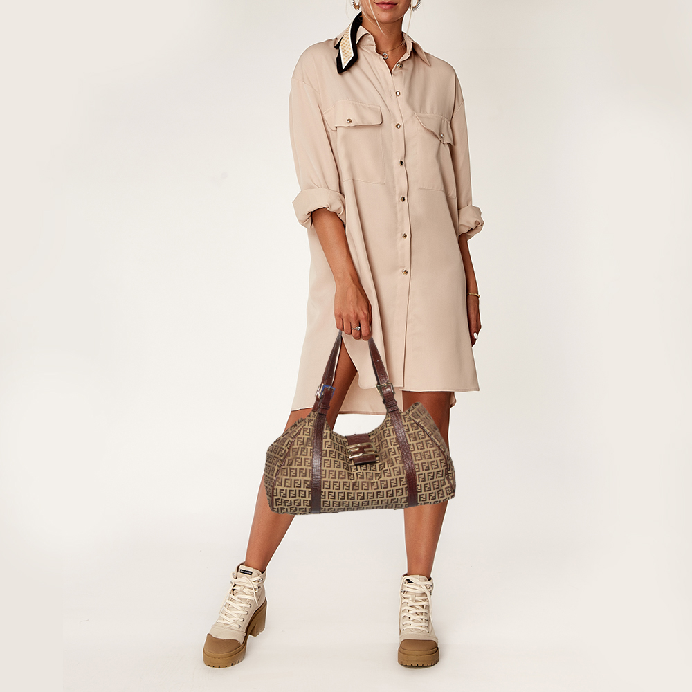 

Fendi Brown Zucchino Canvas and Leather Borsa Piccola Shoulder Bag