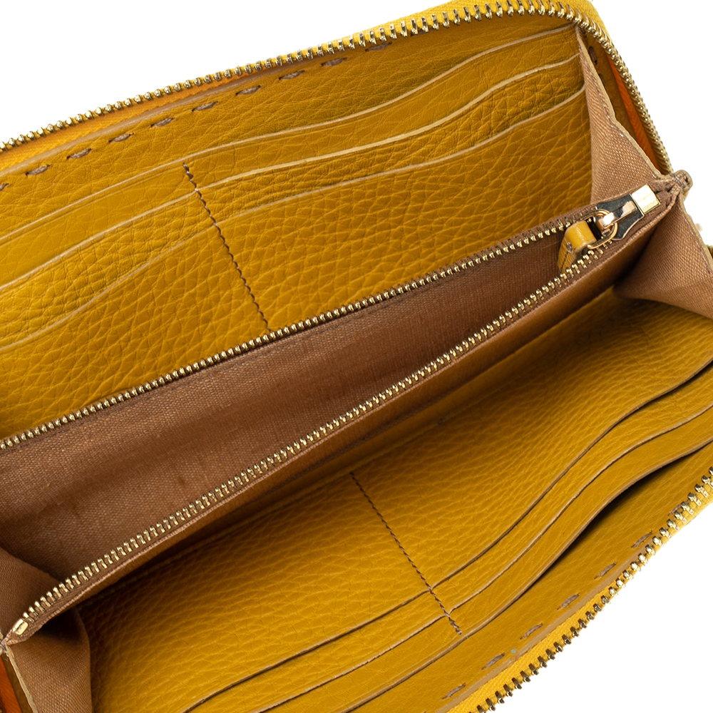 

Fendi Yellow Leather Selleria Zip Around Wallet