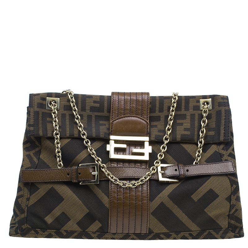 Fendi Brown Zucca Canvas Maxi Baguette Shoulder Bag