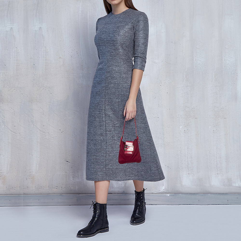 

Fendi Burgundy Satin and Leather Trim Micro Mama Baguette