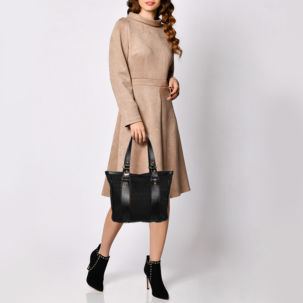 

Fendi Black Zuchino Canvas and Laser Trim Leather Tote