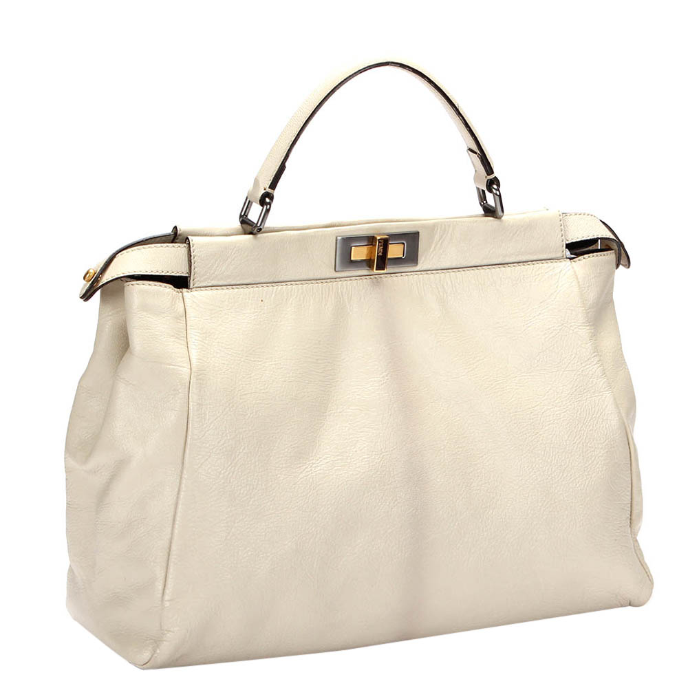 

Fendi White Leather Peekaboo  Bag