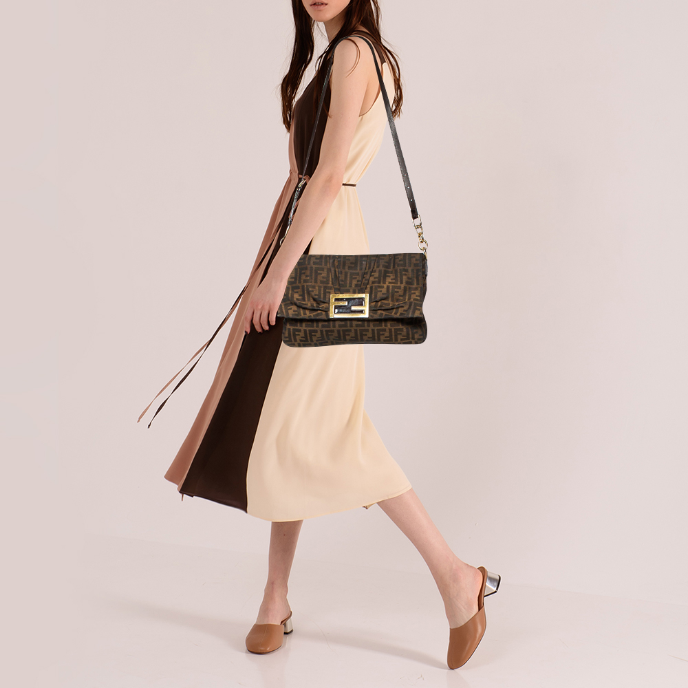 

Fendi Tobacco Zuccca Canvas Mia Flap Shoulder Bag, Brown