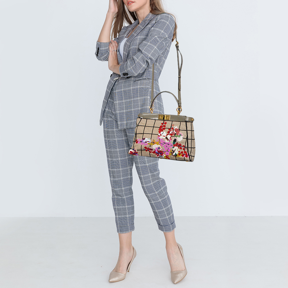 

Fendi Multicolor Canvas And Leather Embroidered Peekaboo Top Handle Bag