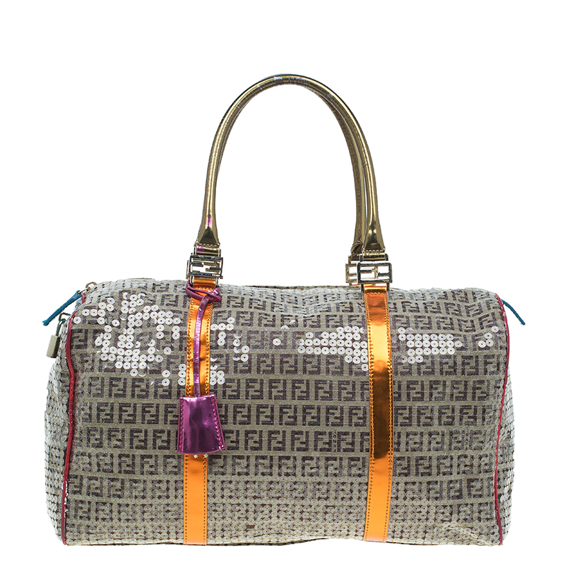 Pre Owned Fendi Multicolor Zucchino Canvas/Sequin Overnight Duffel Bag