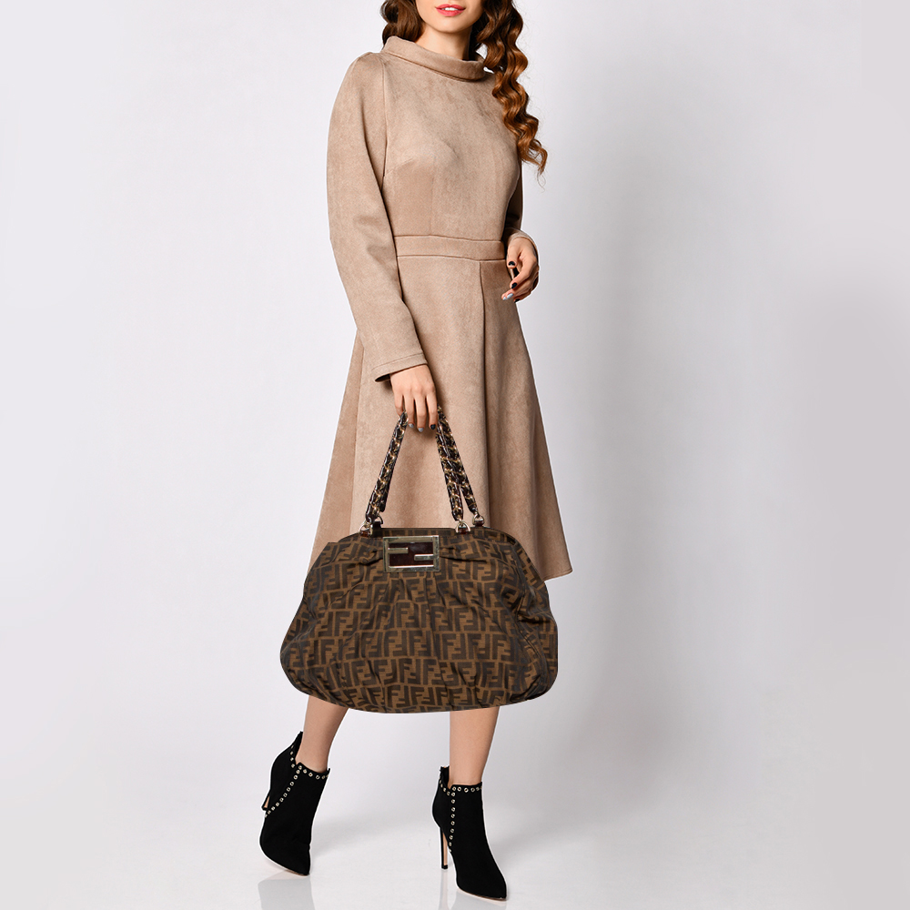 

Fendi Tobacco Zucca Canvas and Patent Leather Large Mia Chain Tote, Brown