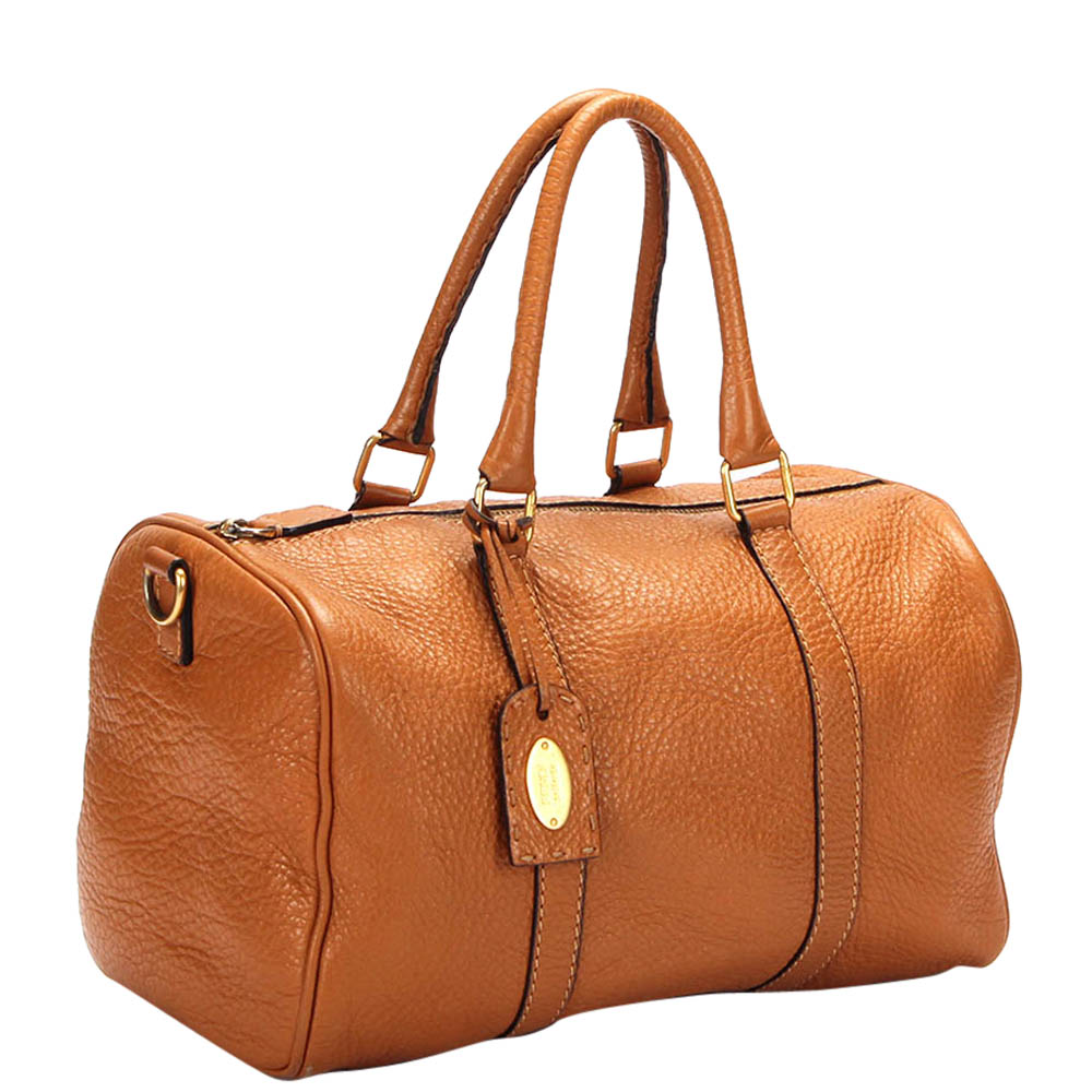 

Fendi Brown Leather Selleria Boston Bag