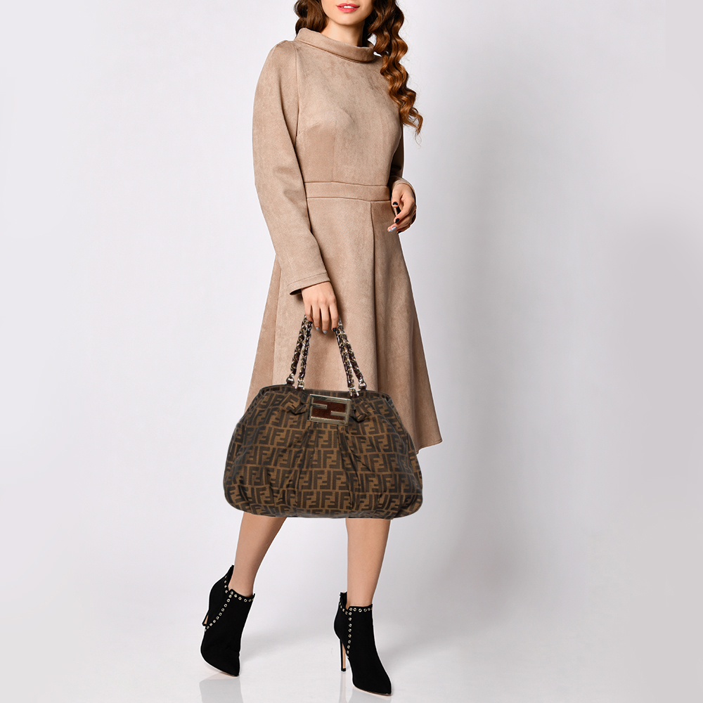 

Fendi Tobacco Zucca Canvas And Patent Leather Mia Chain Tote, Brown