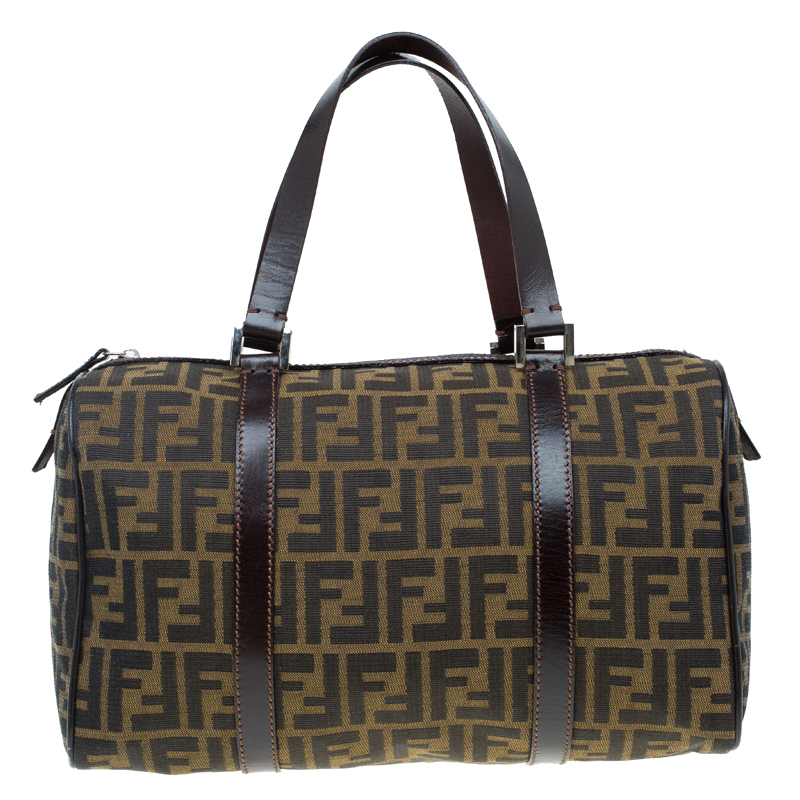 Pre Owned Fendi Tobacco Zucca Canvas Boston Bag