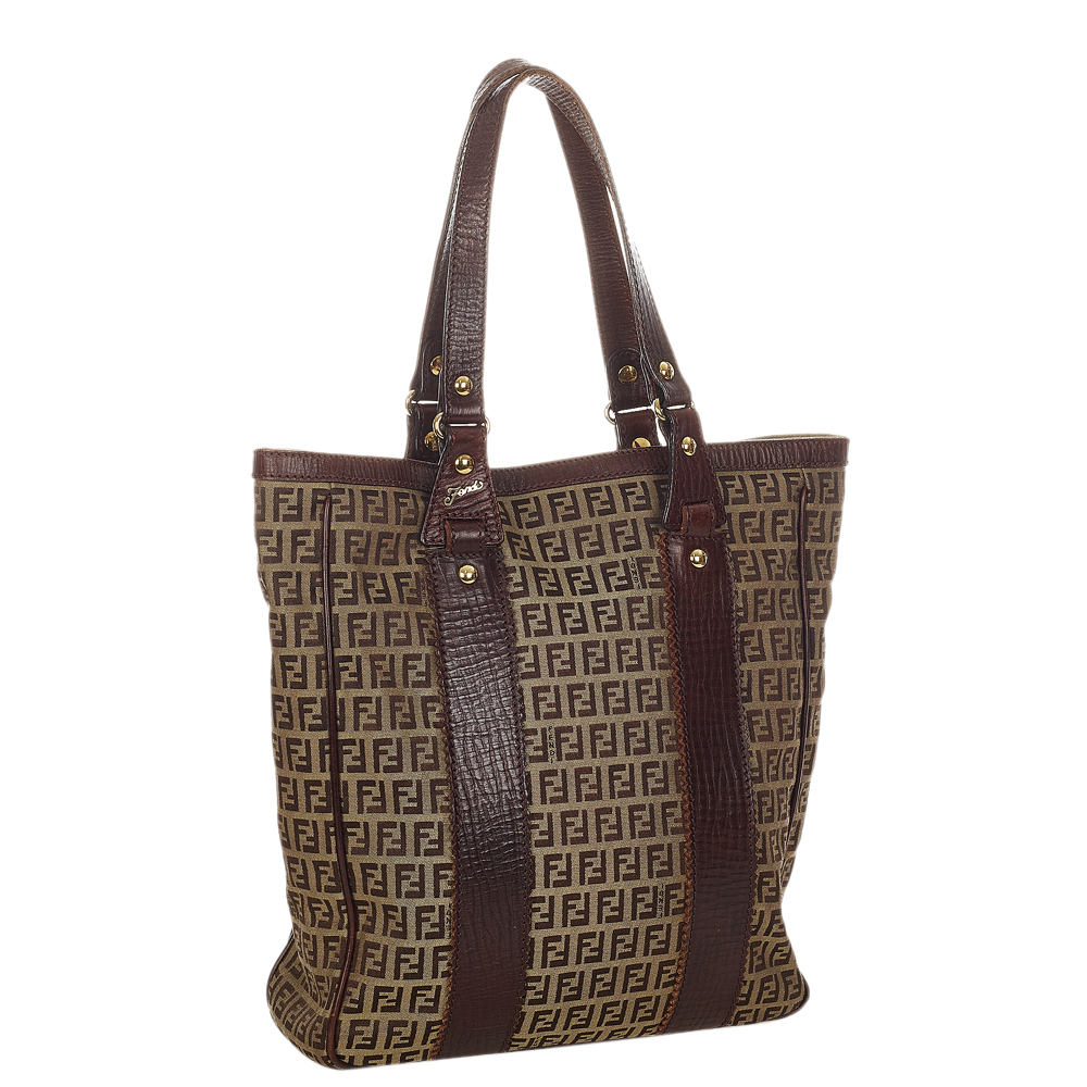 

Fendi Brown Canvas Fabric Zucchino Tote Bag