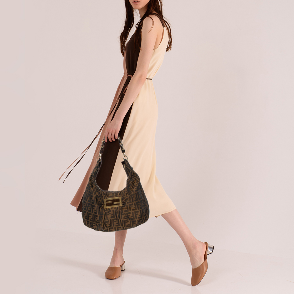 

Fendi Brown Zucca Canvas And Patent Leather Mia Hobo